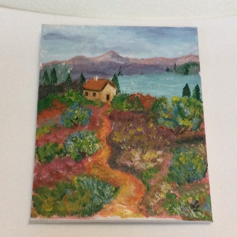 Acrylic Painting on Canvas 8” by 10” The house on the Lake